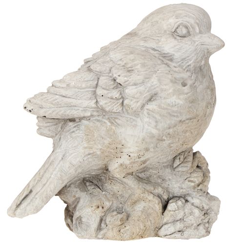 Figura decorativa de pájaro gorrión de piedra fundida blanca lavada H12,5cm