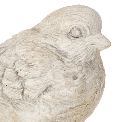 Artículo Figura decorativa de pájaro gorrión de piedra fundida blanca lavada H12,5cm