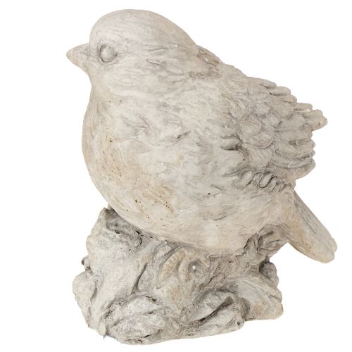 Artículo Figura decorativa de pájaro gorrión de piedra fundida blanca lavada H12,5cm