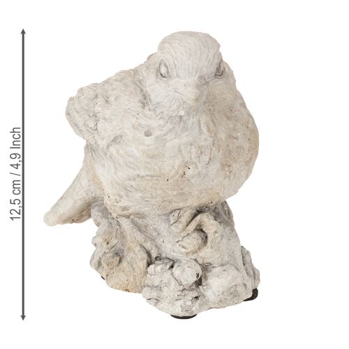 Artículo Figura decorativa de pájaro gorrión de piedra fundida blanca lavada H12,5cm