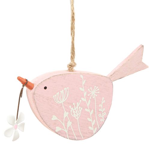 Floristik24 Pájaro decorativo decoración primaveral decoración colgante madera rosa 15×8,5cm