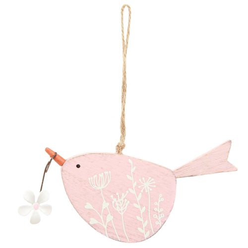Artículo Pájaro decorativo decoración primaveral decoración colgante madera rosa 15×8,5cm