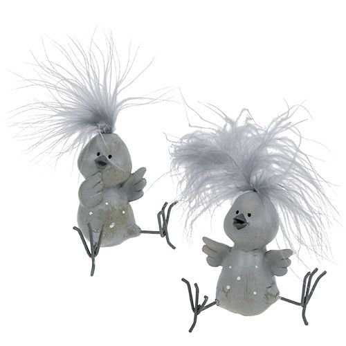 Floristik24 Deco Bird Grey con plumas como set 8cm 4pcs