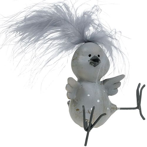 Floristik24 Deco Bird Grey con plumas como set 8cm 4pcs
