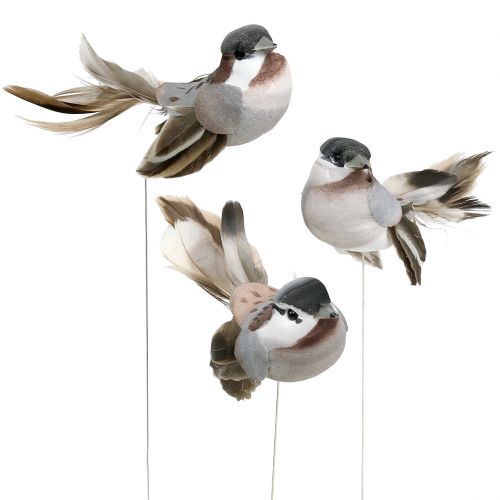 Floristik24 Deco Bird Grey, Marrón 8,5cm 12pcs