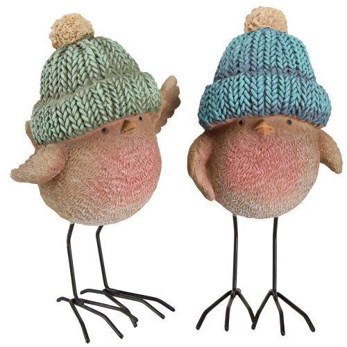 Artículo Pájaro decorativo con sombrero decoración de invierno azul verde Al. 18 cm 2 piezas