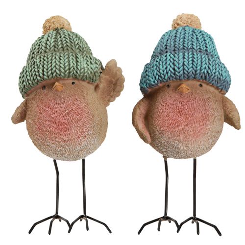 Artículo Pájaro decorativo con sombrero decoración de invierno azul verde Al. 18 cm 2 piezas