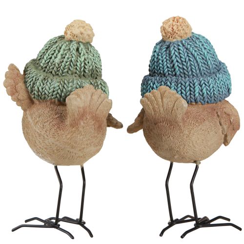 Artículo Pájaro decorativo con sombrero decoración de invierno azul verde Al. 18 cm 2 piezas