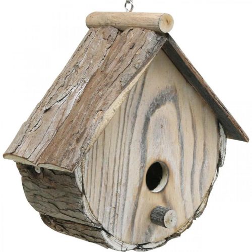 Floristik24 Casa de pájaros decorativa Caja nido decorativa de madera con corteza natural Blanco lavado H23cm W25cm
