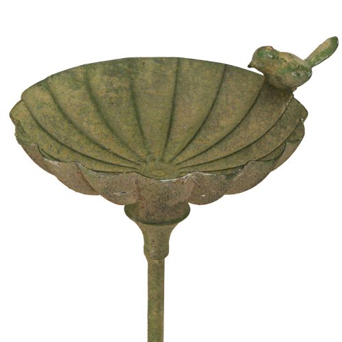 Floristik24 Cuenco decorativo para baño de pájaros de metal verde antiguo Ø16,5 cm H34,5 cm
