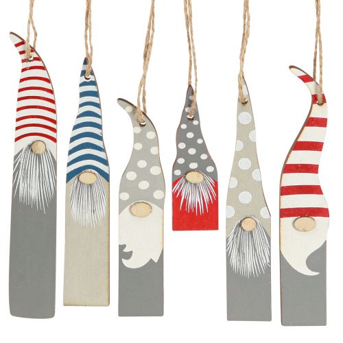 Floristik24 Gnomo decorativo Adornos para árboles de Navidad madera gris rojo 8-15cm 18 piezas