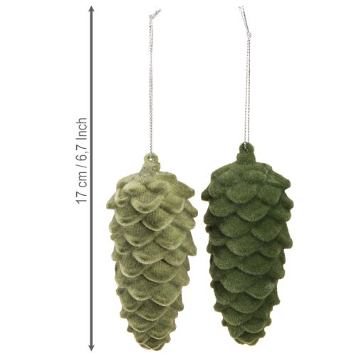 Artículo Colgador de conos decorativos piñas verdes flocadas 11,5cm 6 uds