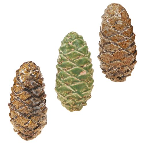 Conos decorativos cerámica surtidos verde amarillo marrón 8,5cm 6 uds