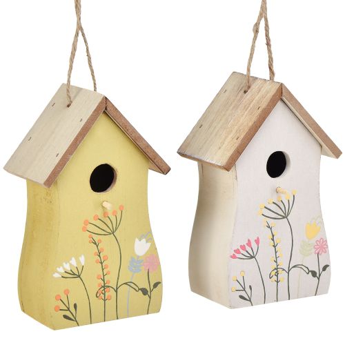 Artículo Decoración para colgar pajarera madera blanco amarillo 13cm 2uds