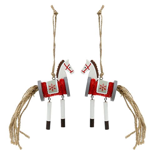 Floristik24 Decoración-Percha Caballo rojo-blanco 20cm 6pcs