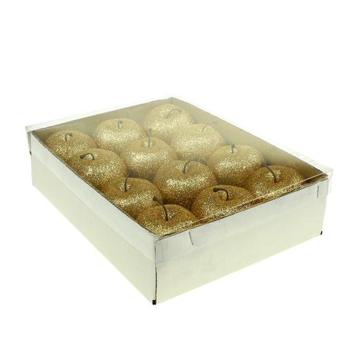 Floristik24 Deco manzanas doradas con mica Ø6cm 12pcs