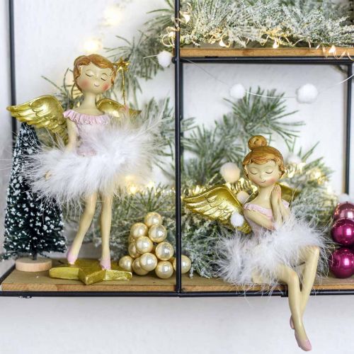 Artículo Deco bailarina ángel rosa, dorado Ø11,5 H15cm 2 piezas