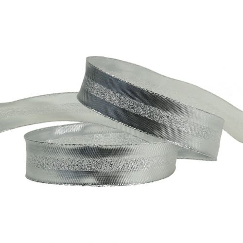Cinta decorativa plateada con rayas 25mm 20m