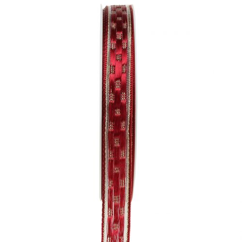 Floristik24 Banda decorativa rojo oscuro con oro 15mm 25m