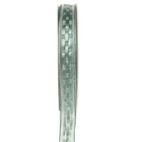 Floristik24 Cinta decorativa verde menta con plata 15mm 25m