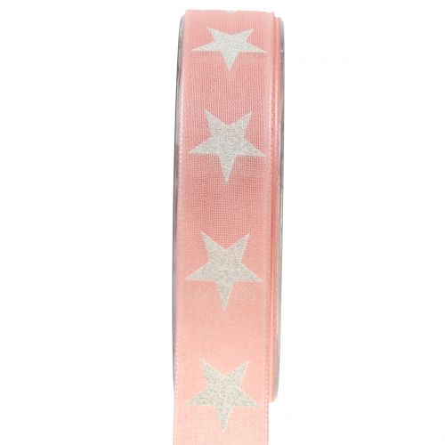 Floristik24 Cinta decorativa con mica estrella rosa 25mm 20m