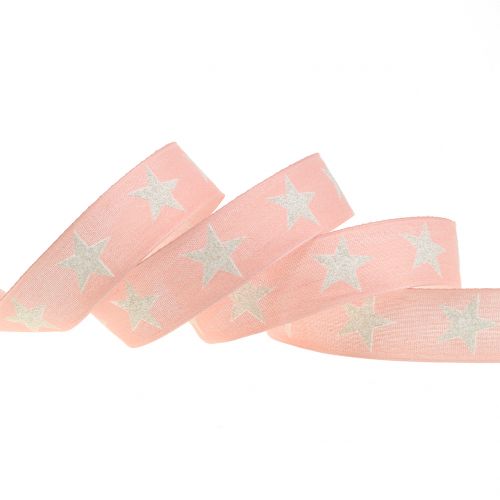 Floristik24 Cinta decorativa con mica estrella rosa 25mm 20m