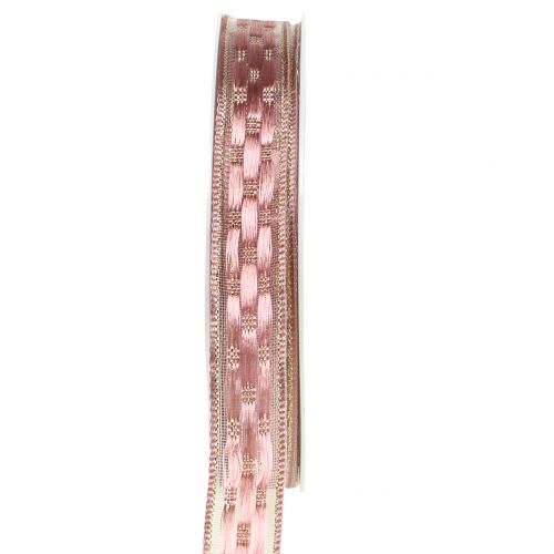 Floristik24 Cinta decorativa rosa con oro 15mm 25m