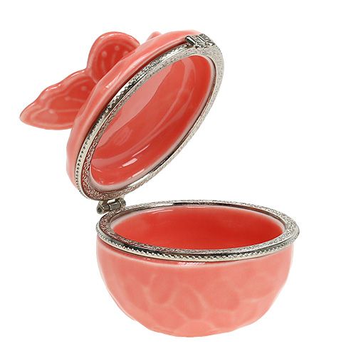 Floristik24 Caja decorativa con mariposa salmón Ø6cm H6cm