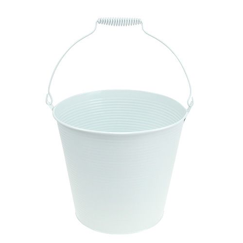 Floristik24 Cubo decorativo blanco con ranuras Ø21cm H19cm 1p