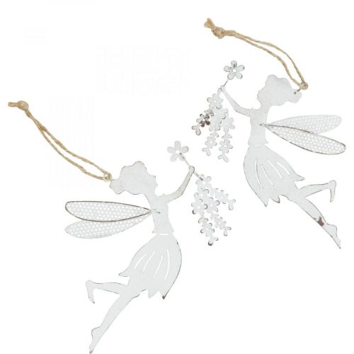 Artículo Hada decorativa decoración de ventana primavera metal elfo blanco 15×10cm 2 piezas