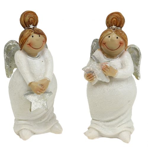 Floristik24 Deco Figurine Angel con Estrella Blanca, Plata 10cm 2pcs