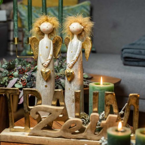 Figura decorativa ángel con corazón ángel navideño dorado 11.5 × 7.5 × 37cm