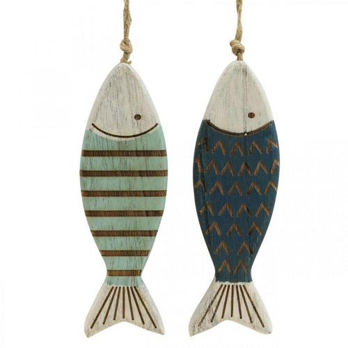 Artículo Deco fish decoración colgante marítima pez de madera azul L16cm 4pcs