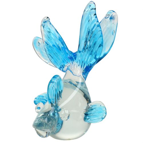 Pez decorativo de cristal transparente, azul 15cm