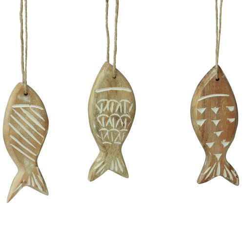Floristik24 Pez decorativo para colgar pez de madera marrón blanco surtido 10cm 4 piezas