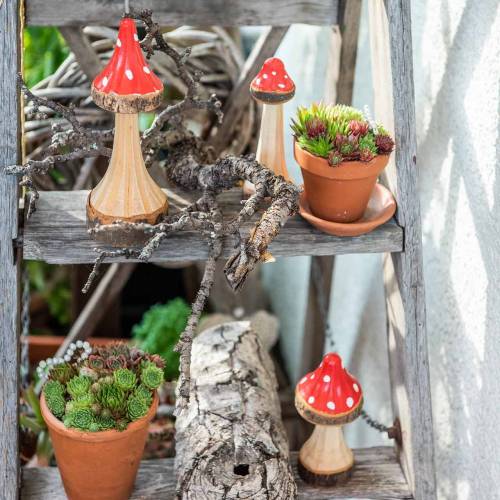 Floristik24 Toadstools decorativos de madera roja, natural 13.5cm - 19cm 3pcs