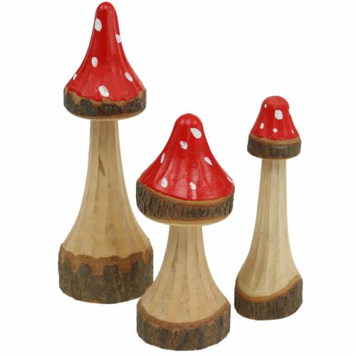 Floristik24 Toadstools decorativos de madera roja, natural 13.5cm - 19cm 3pcs