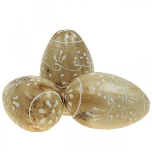 Floristik24 Huevos de madera, huevos decorativos, huevos de Pascua de madera de mango 8×5cm 6pcs