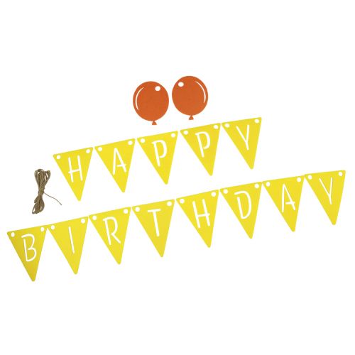 Floristik24 Guirnalda decorativa de cadena de banderines de cumpleaños de fieltro amarillo naranja 300cm