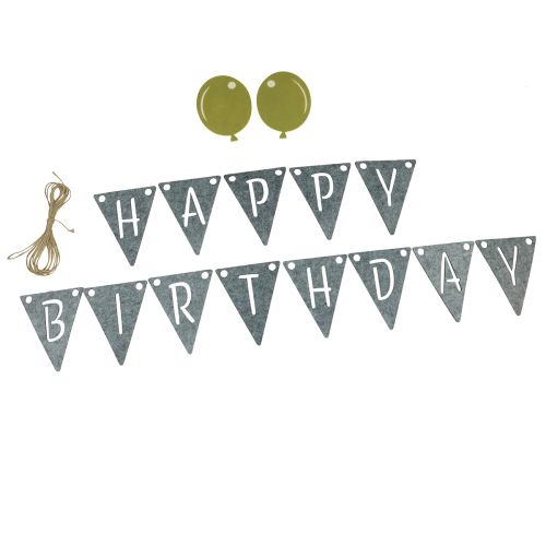 Floristik24 Guirnalda decorativa de cadena de banderines de cumpleaños de fieltro gris verde 300cm