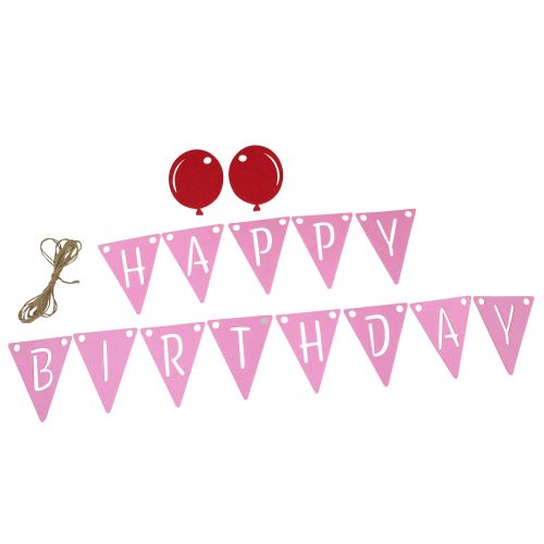 Guirnalda decorativa de cadena de banderines de cumpleaños de fieltro rosa 300cm