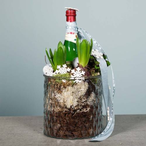 Floristik24 Vidrio decorativo, linterna con patrón de diamantes, recipiente de vidrio Ø15cm H15cm