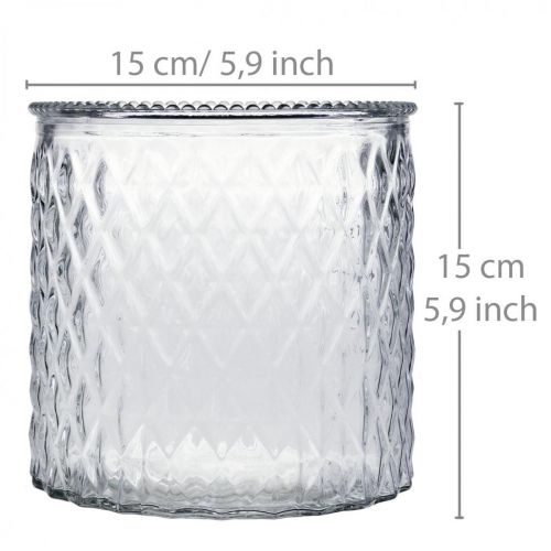Floristik24 Vidrio decorativo, linterna con patrón de diamantes, recipiente de vidrio Ø15cm H15cm
