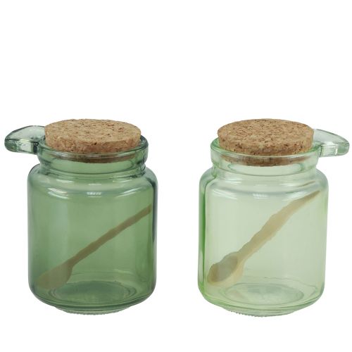 Artículo Vaso decorativo con tapa de corcho y cuchara verde Ø7cm H10cm 2ud