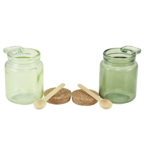 Artículo Vaso decorativo con tapa de corcho y cuchara verde Ø7cm H10cm 2ud