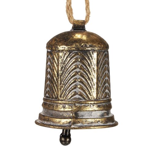 Floristik24 Campana decorativa de metal, decoración de campana navideña aspecto anik dorado Ø10,5cm×13cm