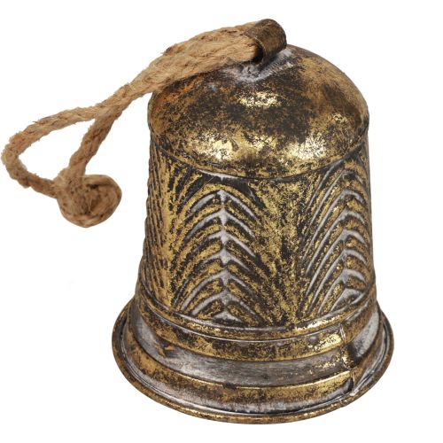 Floristik24 Campana decorativa de metal, decoración de campana navideña aspecto anik dorado Ø10,5cm×13cm