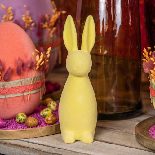 Artículo Conejito de Pascua decorativo (2.ª opción), flocado, amarillo claro, 29,5 cm de alto, 2 unidades
