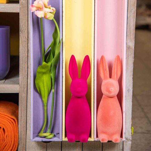 Floristik24 Deco Bunny Deco Conejito de Pascua Flocado Rosa H29.5cm 2pcs