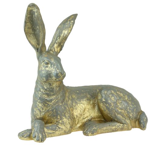 Figura decorativa Conejito tumbado dorado gris Pascua 27x13x25cm